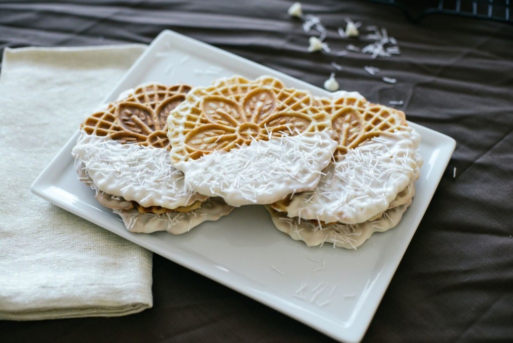 Chocolate Dipped Pizzelle Cookies