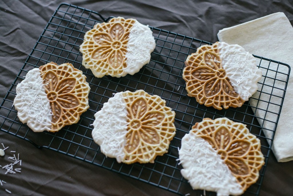 Chocolate Dipped Pizzelle Cookies