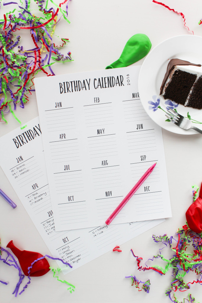 Birthday Calendar Printable