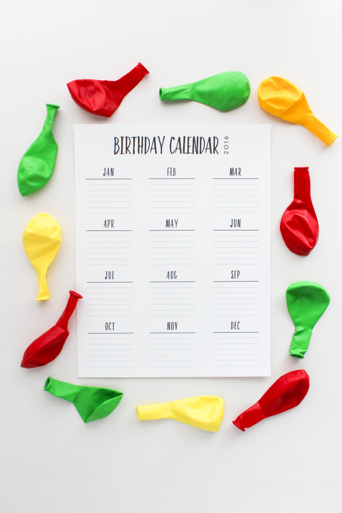 Birthday Calendar Printable