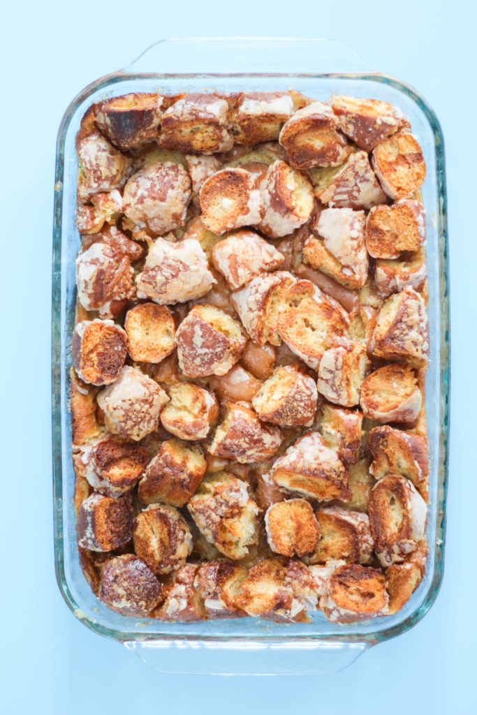 Glazed Donut Bread Pudding with Vanilla Glaze