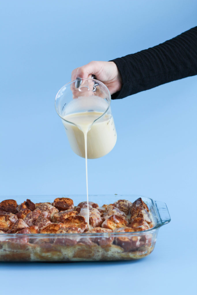 Glazed Donut Bread Pudding with Vanilla Glaze