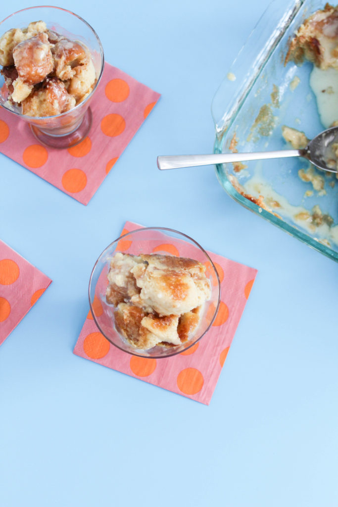 Glazed Donut Bread Pudding with Vanilla Glaze