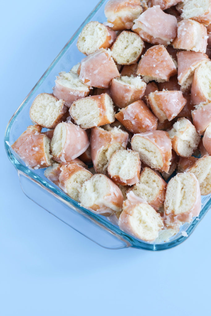 Glazed Donut Bread Pudding with Vanilla Glaze