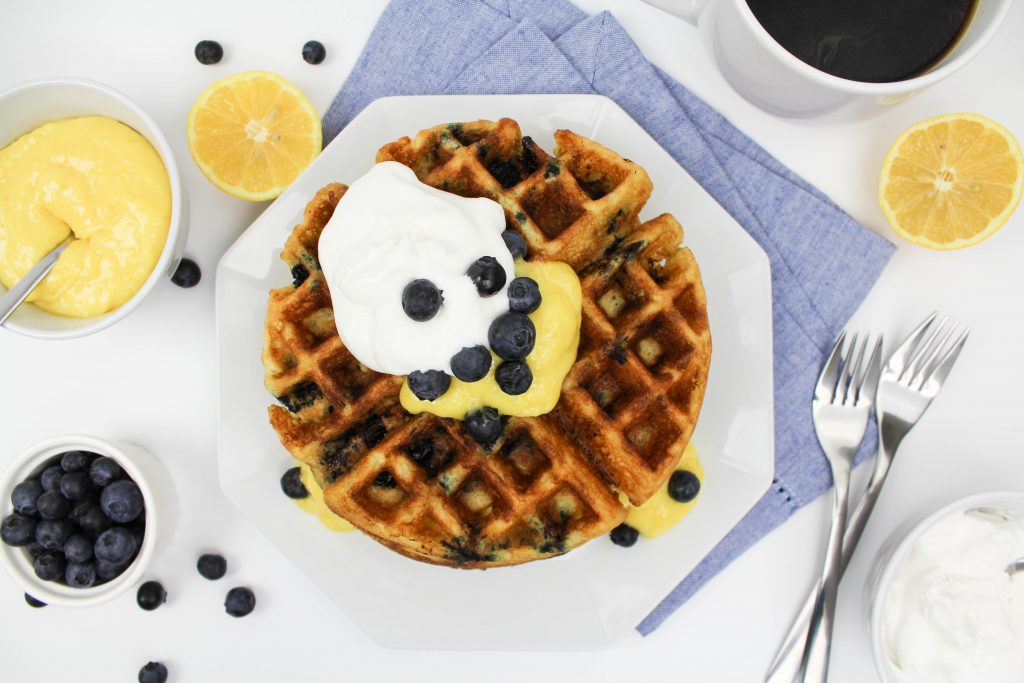 Blueberry Waffles with Lemon Curd