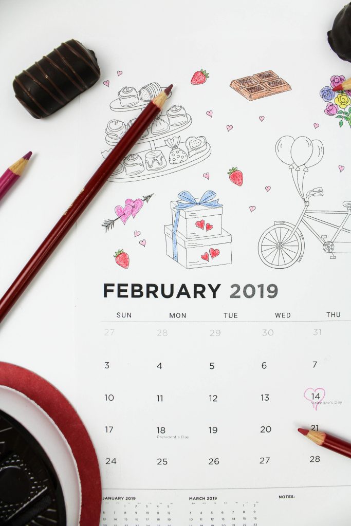 Printable February 2019 Calendar: Coloring Pages!