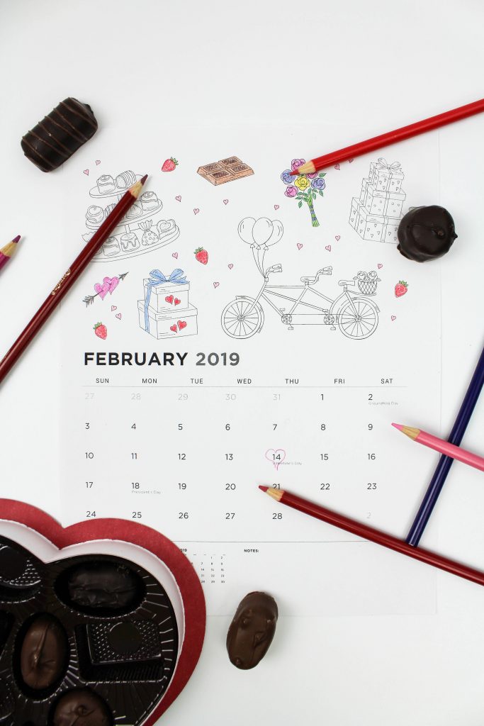 Printable February 2019 Calendar: Coloring Pages!
