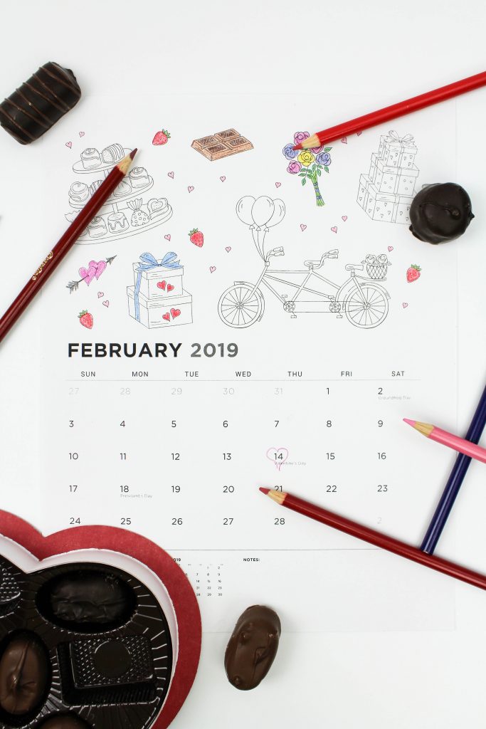 Printable February 2019 Calendar: Coloring Pages!