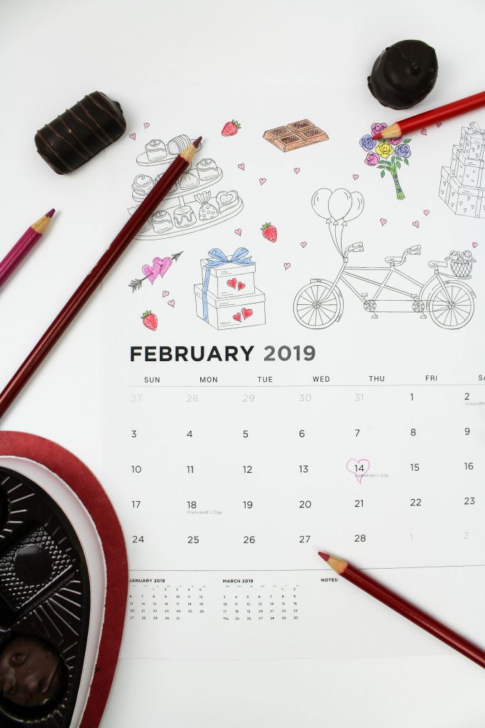 Printable February 2019 Calendar: Coloring Pages!