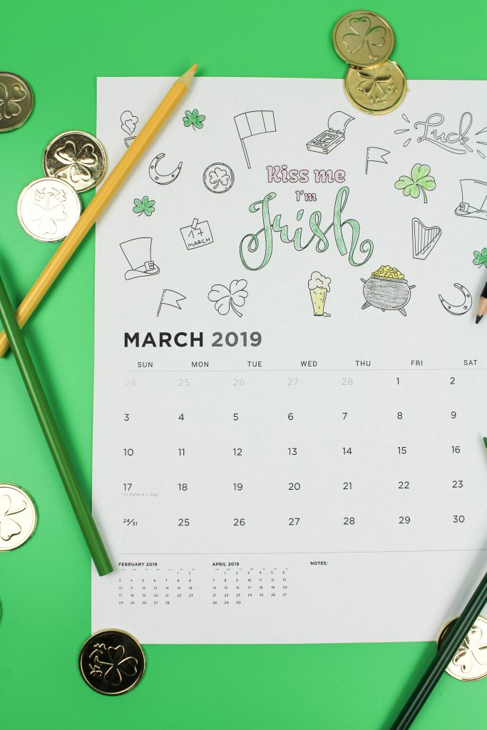 Printable March 2019 Calendar: Coloring Pages!