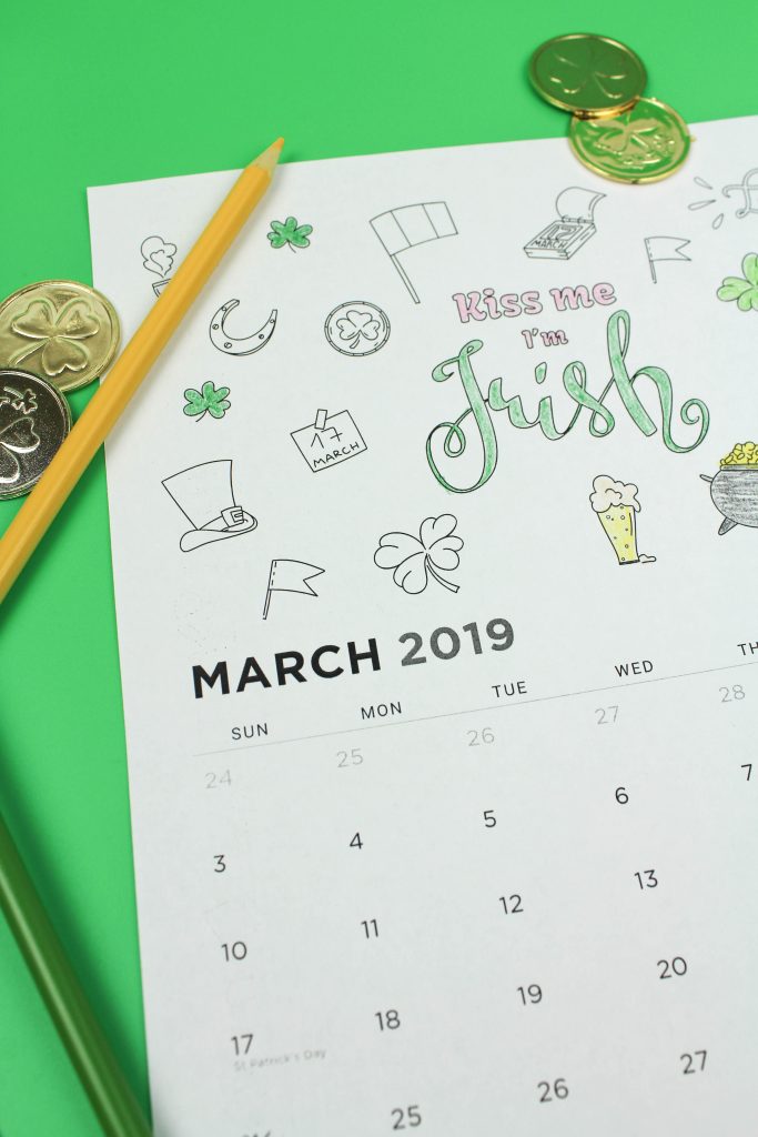 Printable March 2019 Calendar: Coloring Pages!