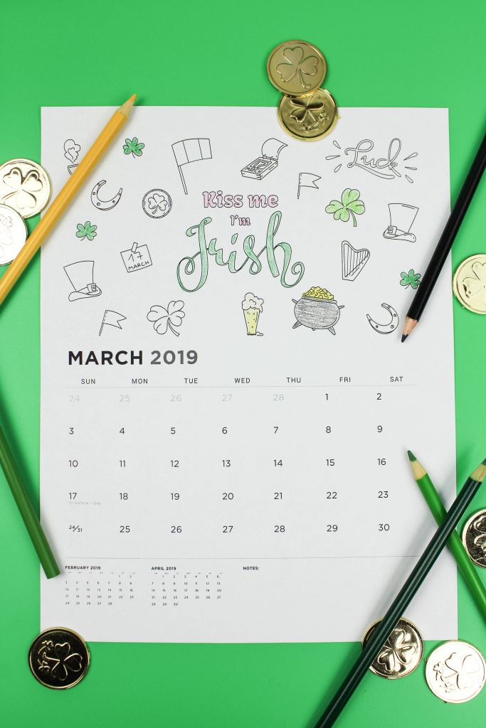 Printable March 2019 Calendar: Coloring Pages!