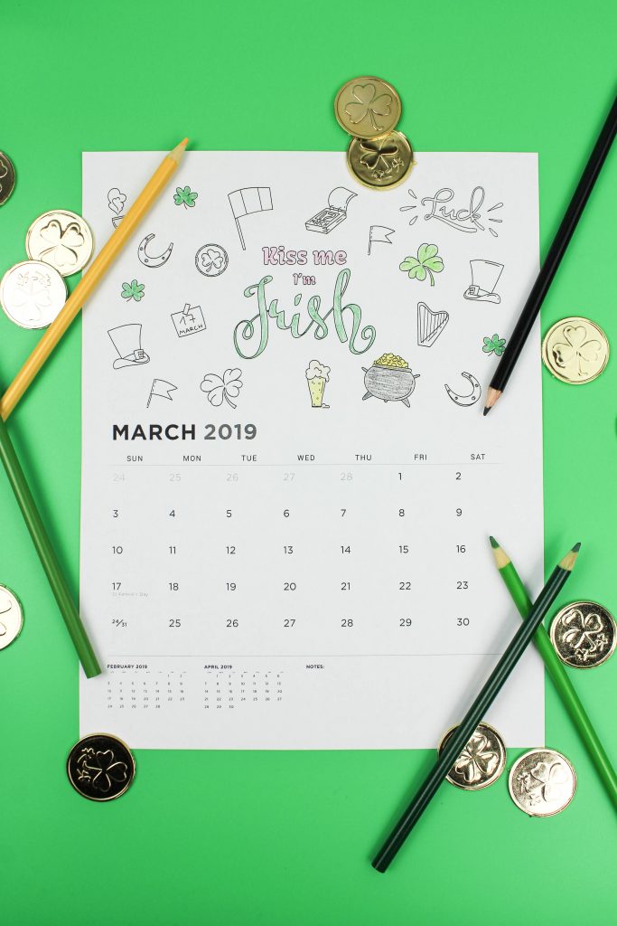 Printable March 2019 Calendar: Coloring Pages!