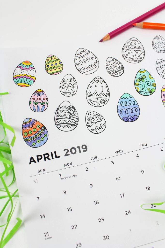 Printable April 2019 Calendar: Coloring Pages!