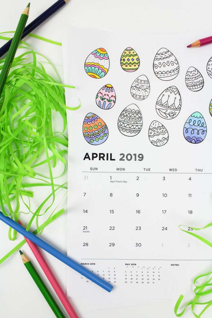 Printable April 2019 Calendar: Coloring Pages!