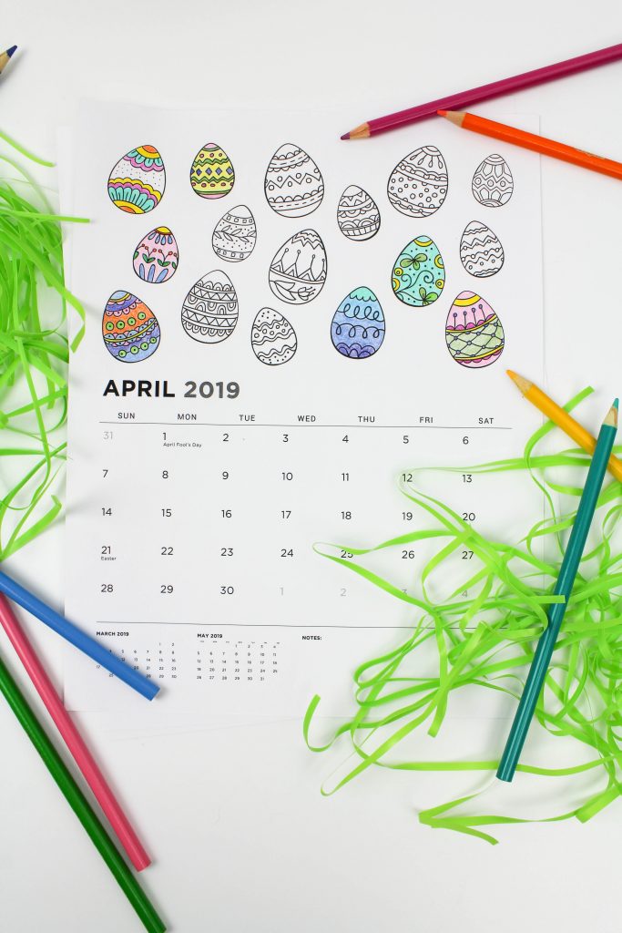 Printable April 2019 Calendar: Coloring Pages!