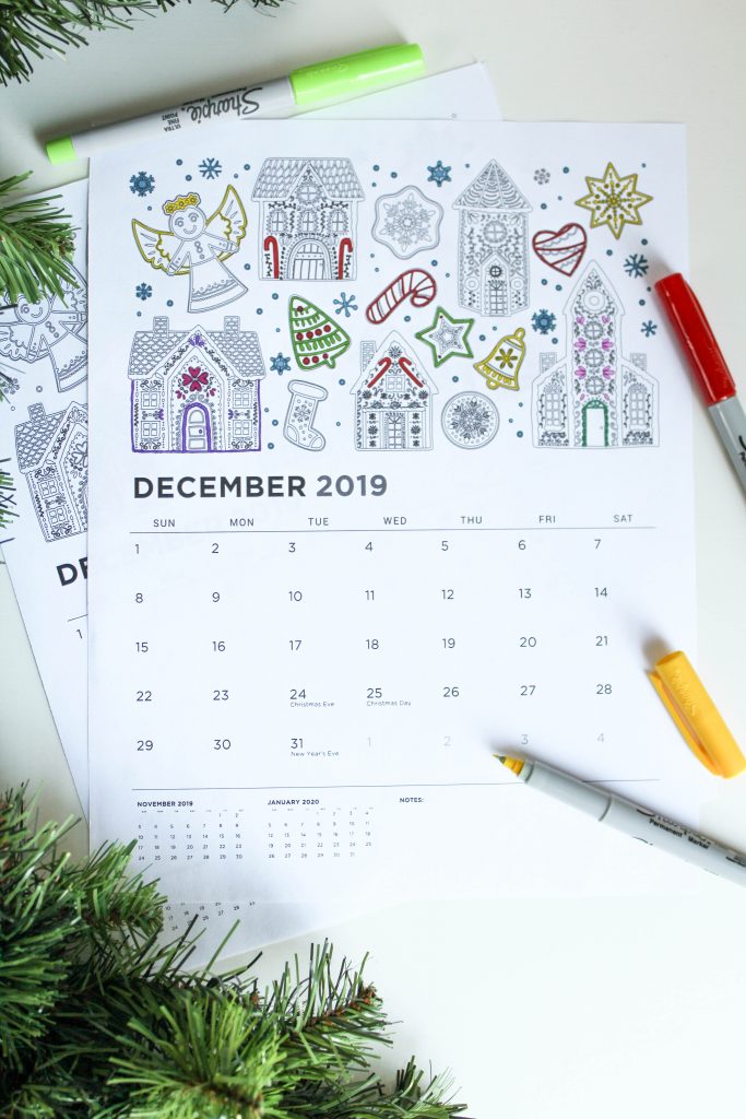 Printable December 2019 Calendar: Coloring Pages!