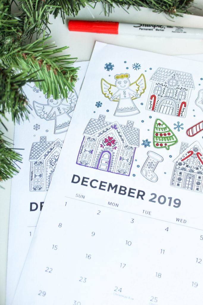 Printable December 2019 Calendar: Coloring Pages!