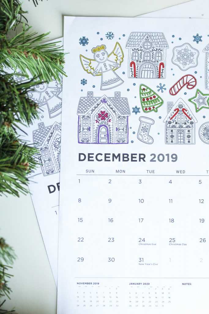 Printable December 2019 Calendar: Coloring Pages!