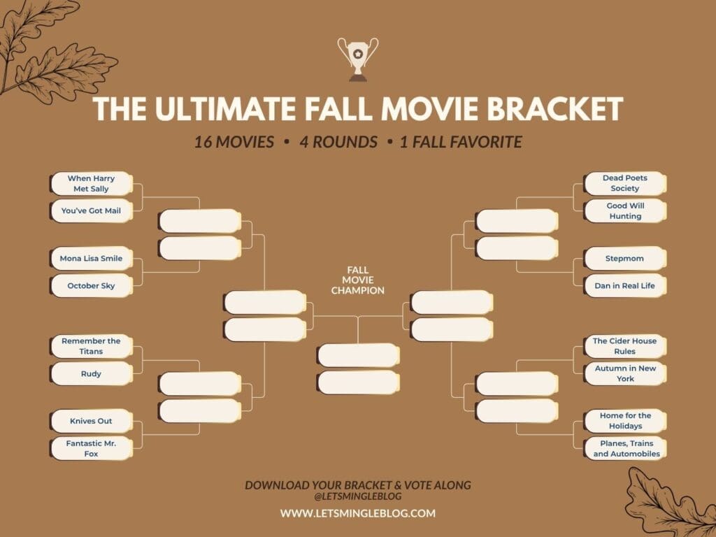 Ultimate fall movie bracket featuring 16 movies to watch this fall