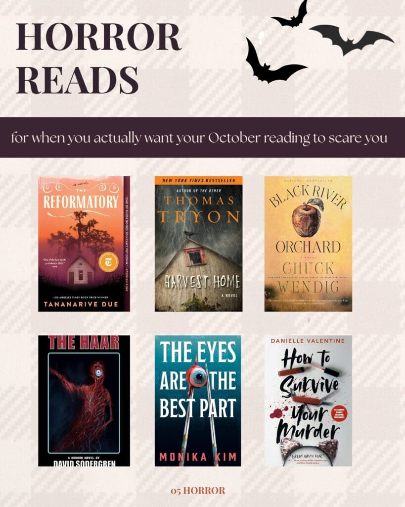 Six horror books for October featuring folk horror, psychological horror, slashers and scary stories