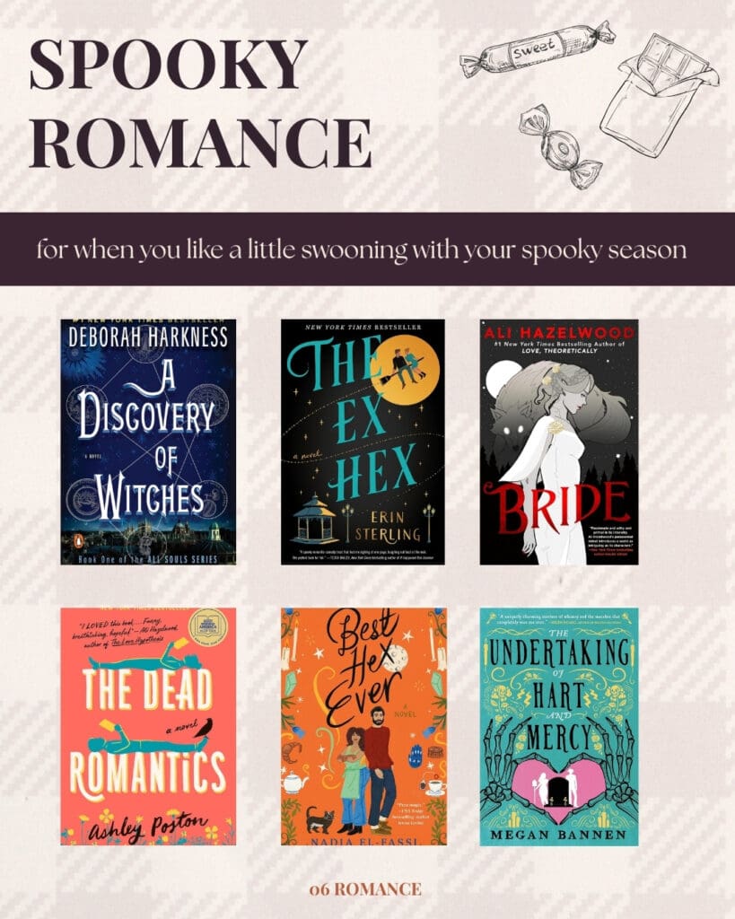 Six spooky romance books for October featuring witches, vampires, ghosts, magic and supernatural romance